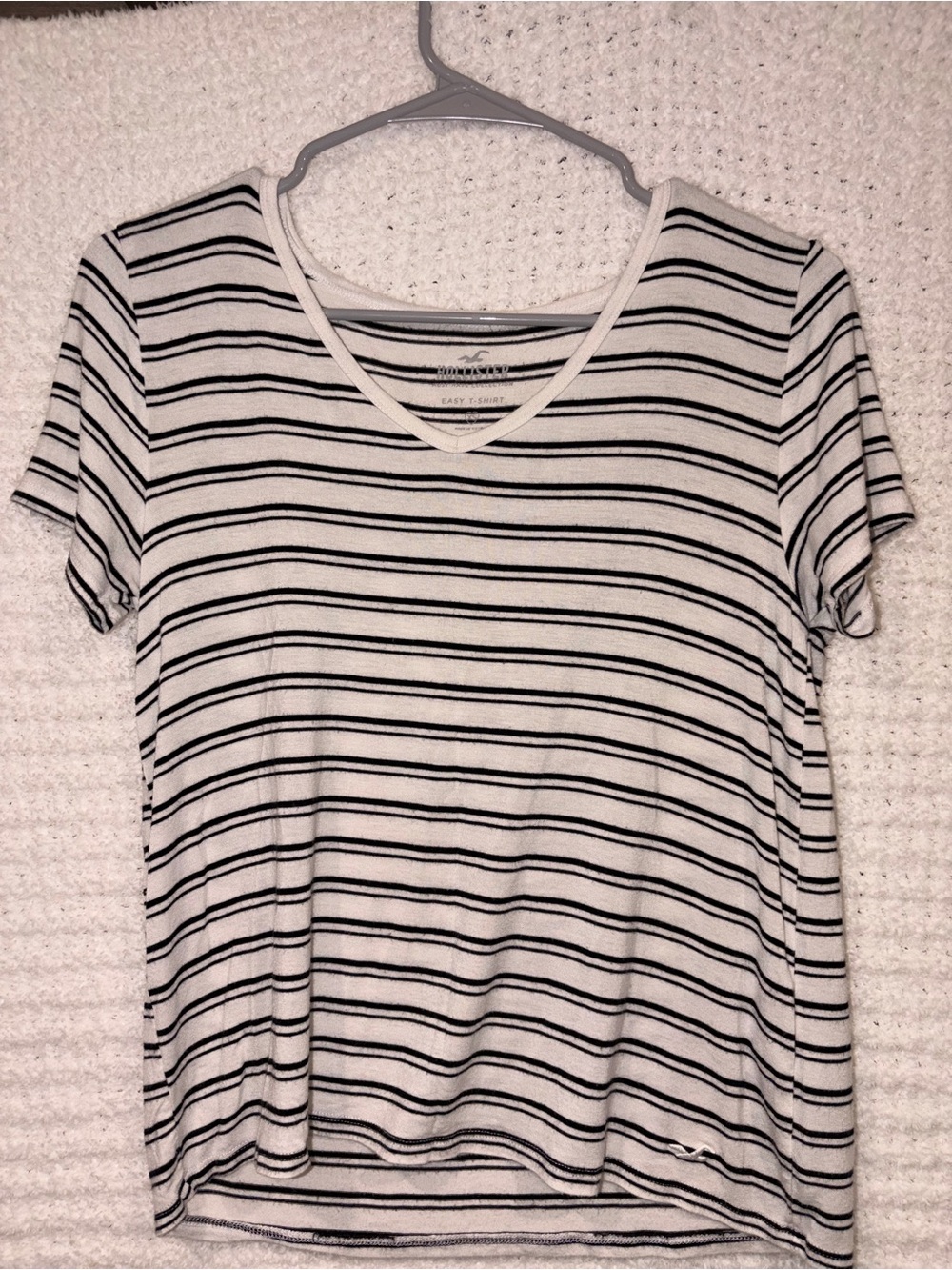 Hollister White and Black Striped Short Sleeve Tee